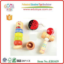 Popular Kids Gift Wooden Toy Musical Set include YOYO, spinning top, kendama and stacker